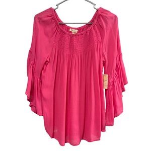 NWT Fuchsia Women's Size Small Peasant Blouse with Ruffled Sleeves